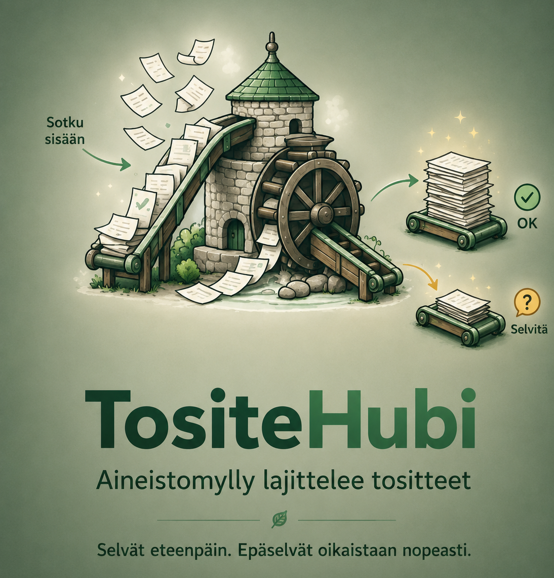 TositeHubin aineistomylly lajittelee tositteet selviksi ja oikaistaviksi